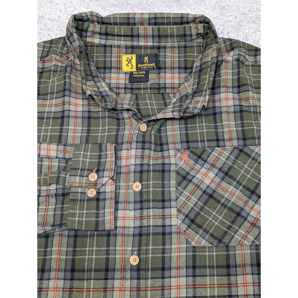 Browning Mens 3XL Green Plaid Flannel Shirt Long Sleeve Outdoor Button Up ~58" - Picture 2 of 16